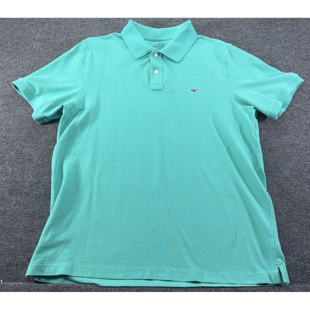 Vineyard Vines Polo Shirt Mens L Green Cotton Solid Classic Fit Short Sleeve EUC